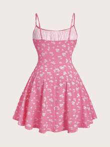 SHEIN EZwear 性感紫红色针织紧身迷你连衣裙，细肩带，夏季 - 玫紅色 - 查看 2