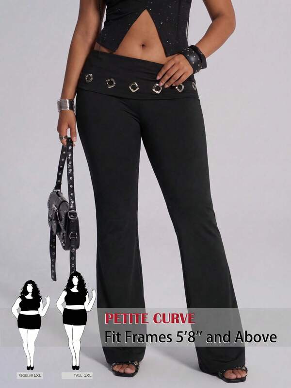 SHEIN Tall CURVE CURVE New Plus Size Women's Tall Girls Y2K Fashion Street Casual Commute Minimalist Solid Color Foldover Waist Grommet Detail Flare Pants ,High-Waisted Makes You Look Slimmer And Your Legs Longer, Tall Women Pants,Suitable For Tall Women.High-Waisted Makes You Look Slimmer And Your Legs Longer, Suitable For Tall Women.Old Money Style,Suitable For All Seasons And Occasion,Suitable For Tall Girls& Women, Summer Wide-Leg Pants Pants Summer Summer Wide-Leg Pants Pants Summer Outfits Summer Holiday Outfits Long Summer Pants For Women Spring Outfit ,Wide-Leg Pants,Office Pants,Elegant Pants,Casual Pants, High-Waisted Slimming Wide-Leg Pants For Summer,Elegant Women's Ceremony Pants ,Elegant Pants For Party,Elegant Pants For Ladies,Elegant Long Pants, Vacation Outfits Women,Holiday Outfits For Women,Summer Holiday Outfits,Summer Vacation Outfits,Casual Pants For Women ,Sexy Pants For Women,Carnival Carnival Costume Carnival Women Look 2026