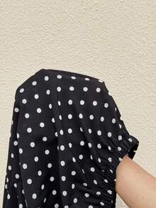 MaterniWear Bộ đồ bầu không tay chấm bi, vai lệch, kiểu dáng thường ngày, 2 món, thích hợp cho mùa hè. - màu đen - Xem 11