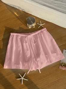 Comfortcana Pantalones cortos holgados de algodón con cordón, color rosa, talla grande, cómodos para primavera/verano - Rosa - Ver 8
