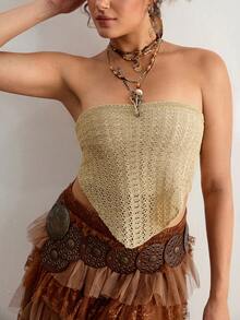 Freevana 2026 Spring/Summer Plus Size Fashionable Elegant Beach Resort Sweater Top - Gold - View 3