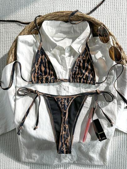 Swim Mod 女士随机印花挂脖比基尼套装，春夏款