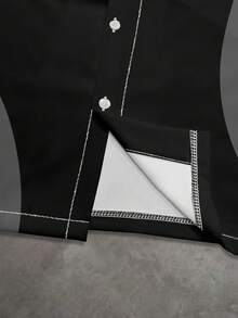 Manfinity EMRG Men's Summer Black White Grey Abstract Wave Color Block 2 Piece Outfit Set Button Down Shirt And Shorts Co Ord Matching Set Star Logo Graphic Modern Geometric Pattern Vintage Y2K 2000s Style Streetwear Minimalist Casual Vacation Holiday Beach Resort Travel Party Going Out Club Night Out Festival Concert Short Sleeve Lapel Collar Camp Shirt Drawstring Waist Oversized Loose Fit Relaxed Breathable Soft Comfortable Hip Hop Urban Harajuku Artistic Creative Unique Unisex Fashion Matching Set For Men - Multicolor - View 4