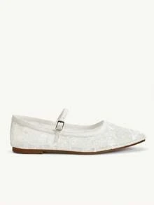 CUCCOO CHICEST Zapatos de mujer con punta cuadrada pequeña, suela plana, de malla de encaje blanco transpirable. Zapatos de mujer de suela plana, ligeros, cómodos y sencillos, versátiles para el uso diario y el transporte. - 2025 Malla Encaje Blanco No. 2 - Ver 3