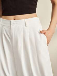Anewsta Women's White Oversized Casual Loose Barrel Leg Pants With Stacking Effect - White - View 3