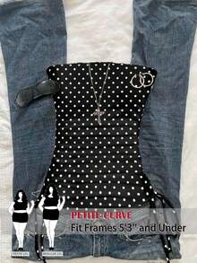SHEIN PETITE CURVE 大码女式波点印花抹胸上衣 - 黑與白 - 查看 2