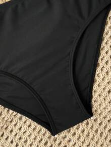 SHEIN Bộ bikini màu đen trơn, kiểu dáng nhiệt đới, phù hợp cho bé gái tuổi teen, mùa xuân/hè 2026, cổ điển và đa năng. - màu đen - Xem 5
