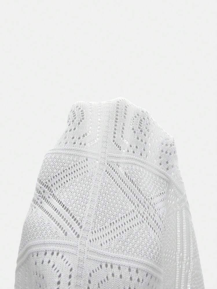 SHEIN Maija MAIJA 기하학적 할로우 아웃 오픈 니트 폴로 칼라 버튼 프론트 탑