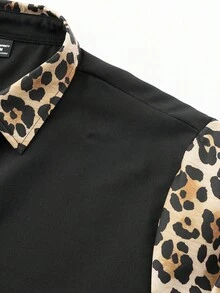 Manfinity RSRT Áo sơ mi nam tay ngắn họa tiết da báo phối màu, phong cách thường ngày, mùa hè, đi nghỉ mát. - màu đen - Xem 5
