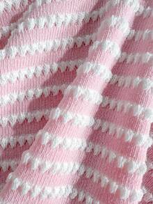Conjunto de traje de baño de niña preadolescente con cuello de halter, textura de rayas y color rosa - Rosa - Ver 8
