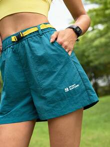 SHEIN In My Nature Women's Solid Color Minimalist Casual Outdoor Shorts - Green - View 2