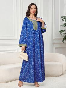 Yasmyna Vestido holgado con estampado floral elegante, detalles de cinta de contraste y mangas acampanadas, estilo vacacional - Multicolor - Ver 5