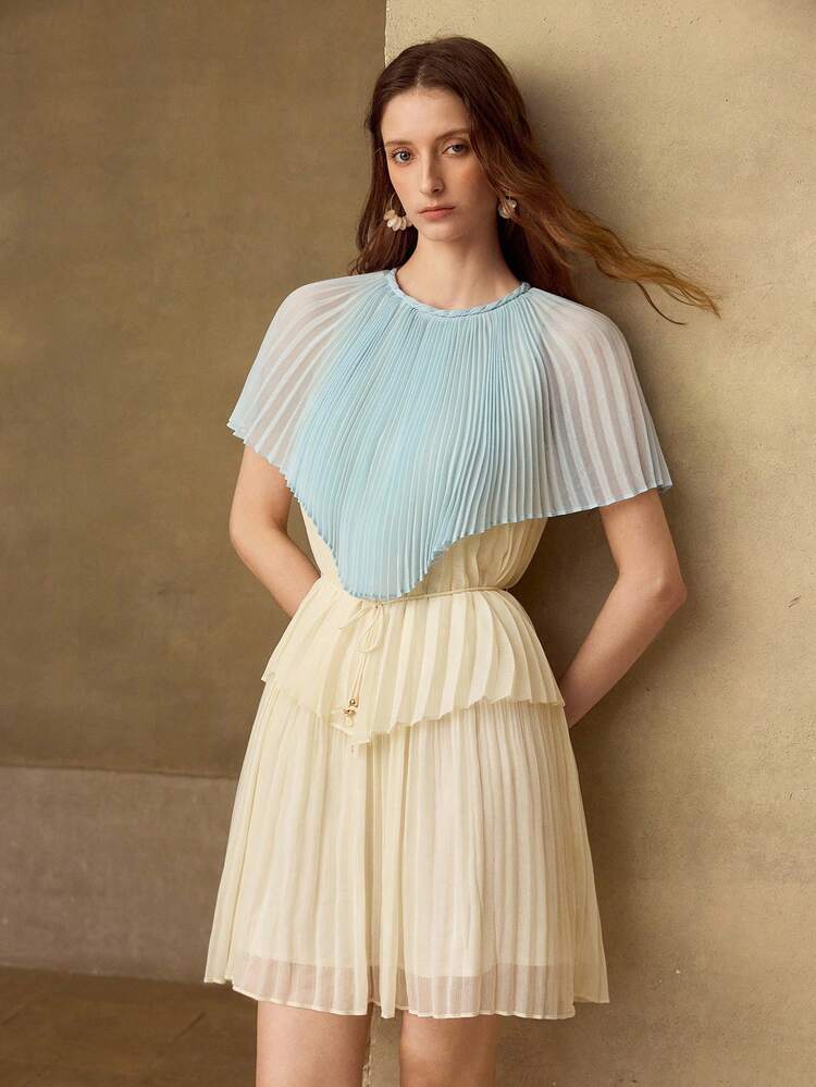 WOMEN'S PLEATED COLOR BLOCK DRESS, SPRING/SUMMER