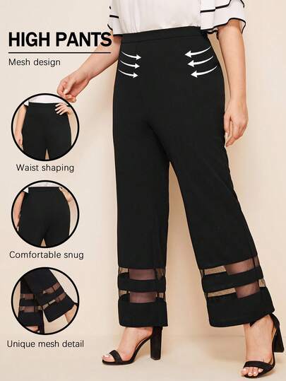 Modelyn Quần Plus Size Dây kéo màu trơn màu đen Thanh lịch