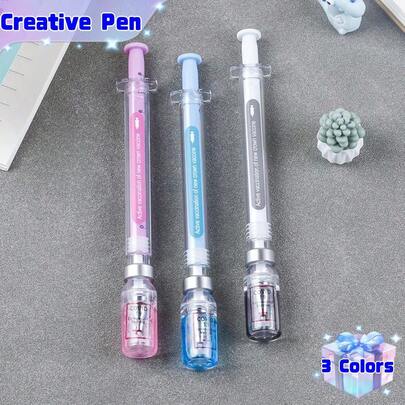 1/3pcs Creative Needle-Shaped Signature Neutral Pens, Simulated Injection Syringe Design Stress Relief Injection Pen, Random Color Delivery. School Supplies, Back To School Season