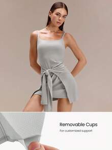 GLOWMODE SunPlay 无缝可调节细肩带可拆卸胸垫方领系腰迷你连衣裙 假日度假夏季日常休闲装 - 灰色 - 查看 3