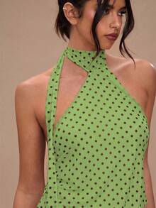 SHEIN BAE Women's Polka Dot Print Sleeveless Dress - Olive Green - View 5