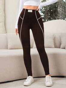 Mulvari Quần legging skinny kẻ sọc thời trang nữ thường ngày - Cà phê nâu - Xem 5