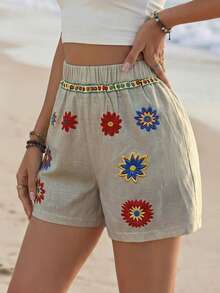 EMERY ROSE Women's European And American Style Pleated Floral Print Loose Casual Shorts, Non-Stretch - Multicolor - View 7
