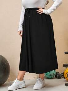 Modelyn Plus Drawstring Waist Slant Pockets Skirt Fall - Black - View 5