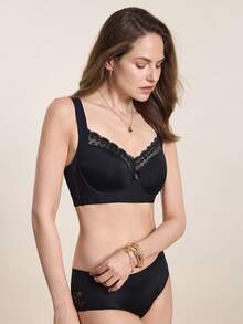 Hourtrue Damen-BH mit Polsterung - breite Träger, Spitzenbesatz, Seitenstütze, Bushenhancer, sexy & bequem für den Sommer - Schwarz - Übersicht 7