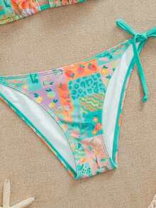 Swim Mod Conjunto de traje de baño con estampado tropical para mujeres para vacaciones en la playa - verde menta - Ver 4