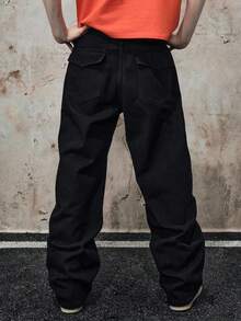 ROMWE MEN Street Life Calça jeans masculina com detalhes de rebites - Preto - Ver 3