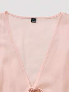 Franclia 女士加大码印花两件套，雪纺衬衫外套搭配纯色荷叶边短连衣裙，无袖玫瑰连衣裙配外套，适合春、夏、秋季穿着。 - 粉色 - 查看 4