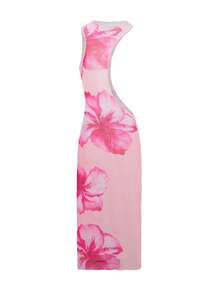 Swim SXY 2026 Women's Beach Vacation Floral Print Halter Bikini Set Set With Cover-Up Dress, 3-Piece Set, Random Print Zanea Dress For Woman Yisikado Dress - Pink - View 7
