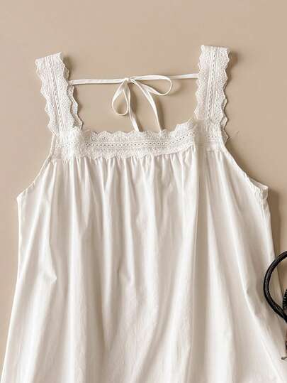 Muvela Spring/Summer New White Square Collar Lace Patchwork Dress, Cute Sweet Retro Academic Style, Versatile For Graduation, Office, Formal Occasions, Elegant Urban Commute, Daily Casual, Romantic Holiday, All-Match Matching, Outing, Social, Party, Graduation Ceremony, Brunch, Airport