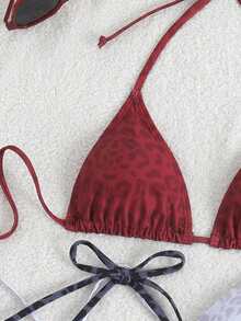 SHEIN Swim Vcay 2026春夏豹纹畅销三件套泳衣上装，度假沙滩泳装 - 彩色 - 查看 3