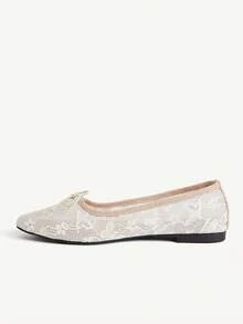 CUCCOO CHICEST Giày nữ mùa xuân hè mới, thiết kế nơ dễ thương, mũi vuông nhỏ, kiểu dáng slip-on, thanh lịch lãng mạn, đơn giản và gợi cảm, giày bệt nữ, giày dự tiệc hẹn hò, tiệc trà chiều, ngày Valentine, trang phục thanh lịch. - Hạnh nhân lớn - Xem 4