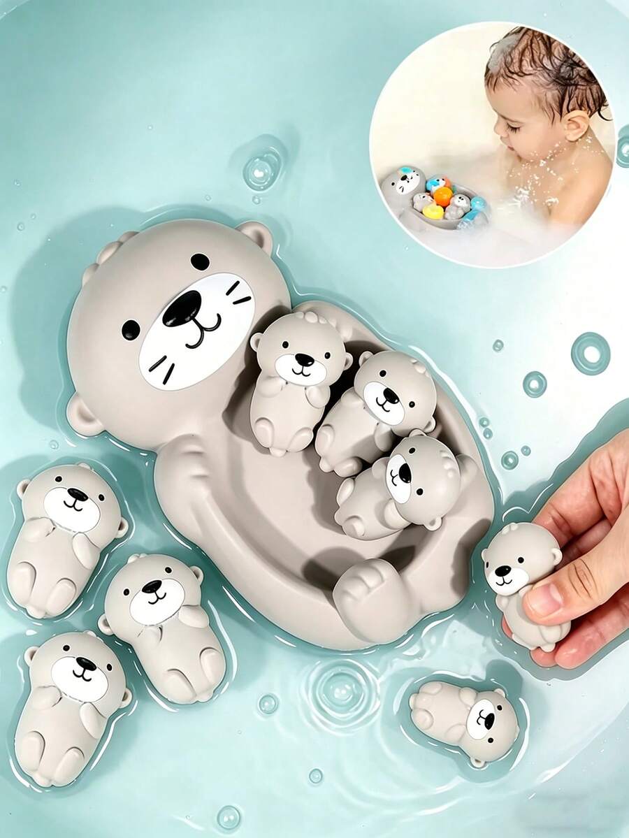 MINKOJA MINKOJA 可爱水獭洗澡玩具套装，儿童浴缸戏水套装，带强力吸盘，可牢固吸附在浴缸/泳池上。使用水獭捕鱼网捕捉小球，进行漂浮和投掷比赛，是浴室戏水游戏、泳池派对的绝佳礼物，适合18个月以上的儿童。