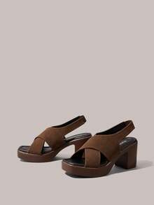 Styleloop Giày sandal cao gót nữ, mũi vuông, đế PU, thiết kế chéo, chất liệu vải nỉ mềm mại, thời trang, đơn giản, thoáng khí và thoải mái, thích hợp cho các bữa tiệc hàng ngày, các buổi liên hoan, kiểu dáng xỏ chân tiện lợi, sandal cao gót, tạo không khí lễ hội, trang phục mùa hè, vật dụng không thể thiếu khi đi du lịch. - màu nâu - Xem 2