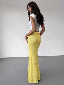 Aloruh 优雅的夏季钩针半身裙，适合春夏度假和秋冬街头穿搭。 - 淡黃色 - 查看 3