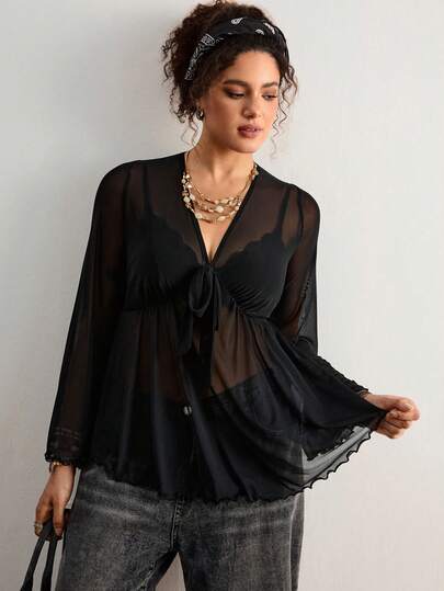 Freevana Áo croptop nữ cỡ lớn, chất liệu vải xuyên thấu, kiểu phương Tây, thích hợp cho lễ hội trường học, trang phục lễ hội âm nhạc cổ điển.