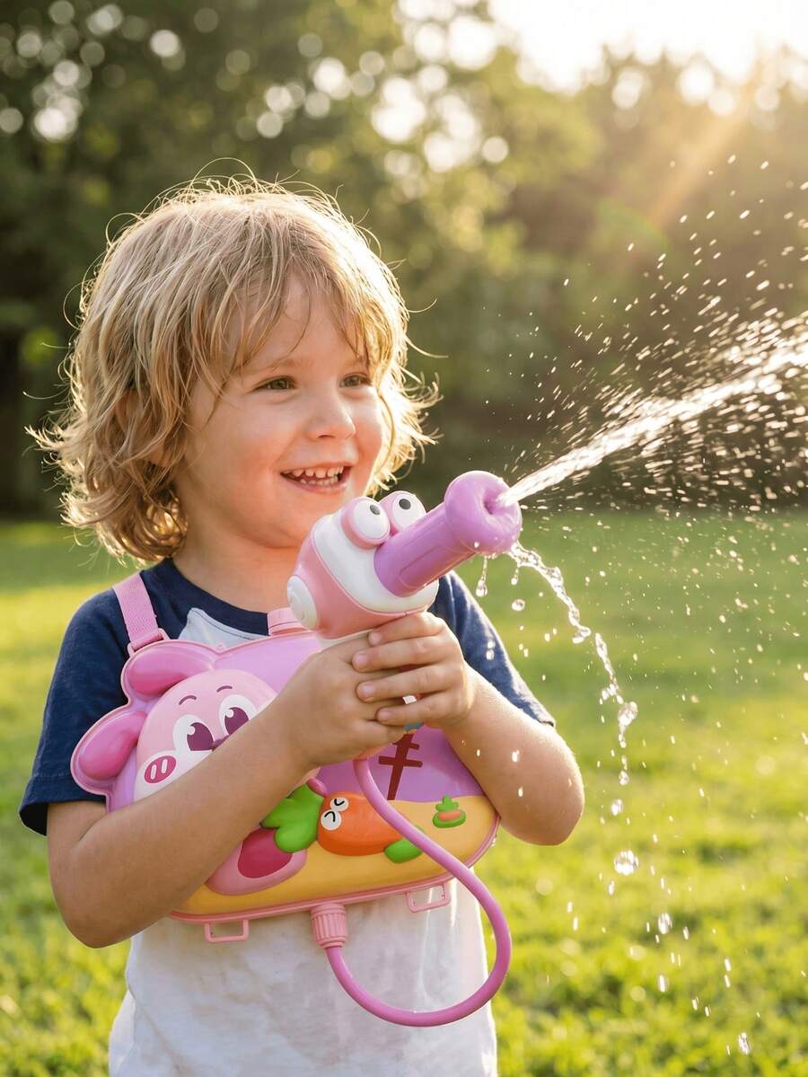 MINKOJA 1 pieza Mochila con pistola de agua con diseño de animal lindo, lanzador de agua para niños con correas ajustables, juguete de agua para exteriores de verano para niños y niñas, regalo de Pascua, regalo del Día del Niño, juguetes de piscina, juguetes para niños, juguetes de agua, pistolas de agua para niños - Multicolor - Ver 1