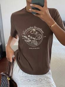 DAZY Slogan Graphic Short Sleeve Tee - Brown - View 2