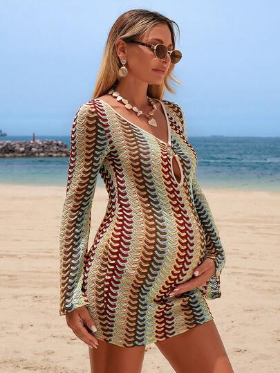SHEIN Vestido de playa informal con bloques de color para mujeres embarazadas