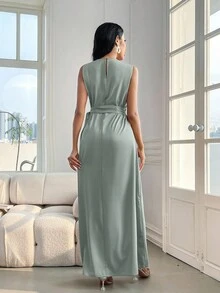 Modelyn 女式简约纯色连衣裙和夹克套装 2 件套 - 薄荷綠 - 查看 4