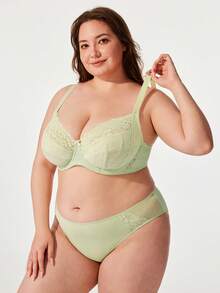 LUVLETTE Bra Lingerie Wanita Ukuran Plus Full Coverage, Penyangga Lekuk Tubuh & Bernapas, Berkawat, Seksi, Tanpa Lapisan, Warna Hijau Muda, Minimizer, Renda Elegan - Mint Green - View 9