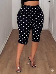 Maweii Quần legging lửng 7/8 chấm bi dáng ôm, đa năng, thoải mái cho nữ, cỡ lớn. - Đen và trắng - Xem 7