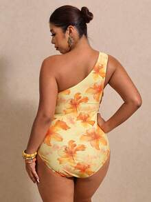 Elaquor Plus Size Floral Print One-Piece Swimsuit With Off-Shoulder Design Summer Beach Vacation Bathing Suits For Women One Piece Swimsuit Women - Multicolor - View 3