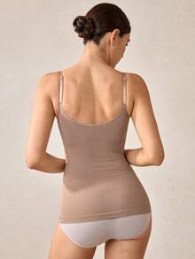 Veilyse Woman Seamless Shapewear Bodysuits Tops Sports Base Layer Top For Women Tummy Control Vest Scoop Neck Ribbed Body Suit Body Shaping Stretchy Chest Support Compression Underwear Basic T Shirt Tops Women Shapewear Slipsfor Summer - Apricot - View 2