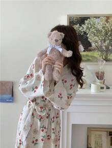 1-Piece Women's Spring/Autumn Korean Style Simple Comfort Bathrobe Pajamas Loose Casual Homewear Quick Absorbent Bathrobe Suitable For Hot Spring Couple Bathrobes - Cherry Bear - View 5