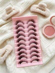 MAGEFY 10 Pairs Natural Fluffy False Lashes, Dramatic Voluminous Wispy Eyelashes, Spring Summer Eye Makeup, Party Comic Style, Glam Travel Essentials Gift Ideas - Black - View 5
