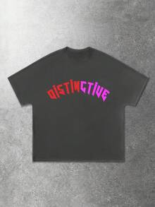 ROMWE MEN Street Life Camiseta casual de cuello redondo de manga corta con estampado de letras y números para hombres - Gris - Ver 2