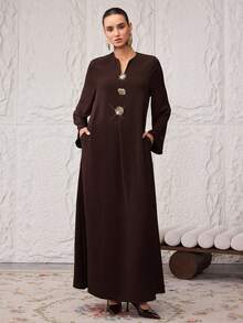 Al Najma 女士土耳其长款连衣裙和阿拉伯传统长袍 - 棕色 - 查看 3