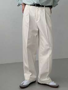 DAZY Pantalones rectos de pierna larga para hombre, ideales para ir al trabajo - Blanco - Ver 3