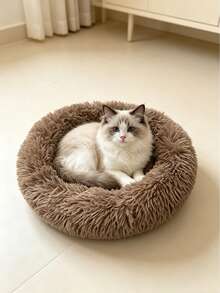 1 Piece Round Warm Fleece Pet Bed, Suitable For Small, Medium And Large Pets, All Seasons Sleeping Use - Camel - View 5